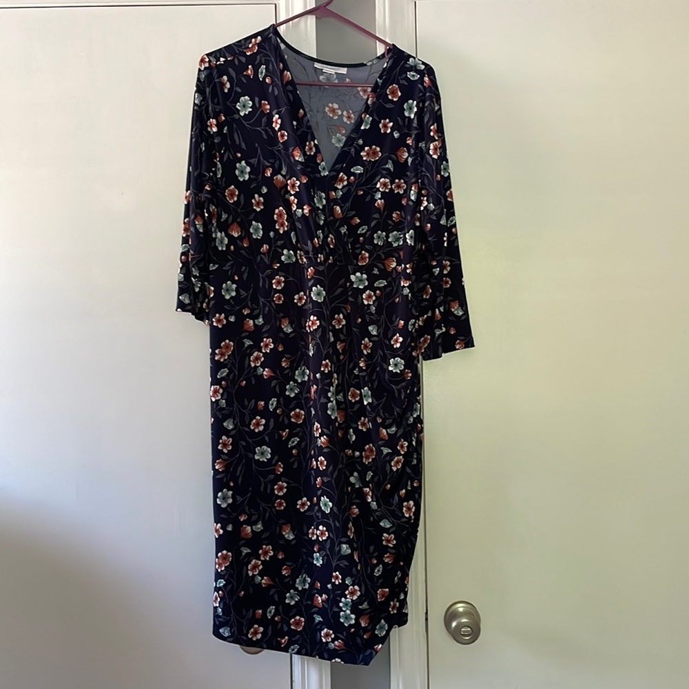 Flower Print Maternity Dress 3/4 sleeve